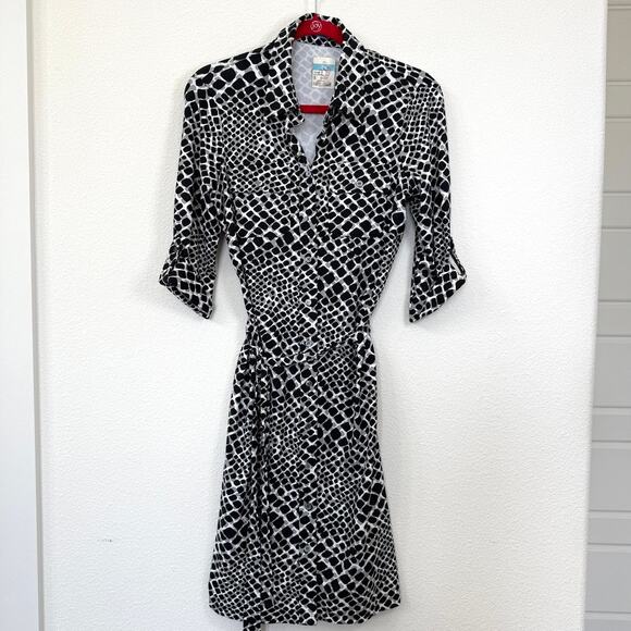 NWT J.McLaughlin Gilchrist Shirt Dress Mod Snake Print Black White 3/4 Sleeve S - Picture 1 of 6